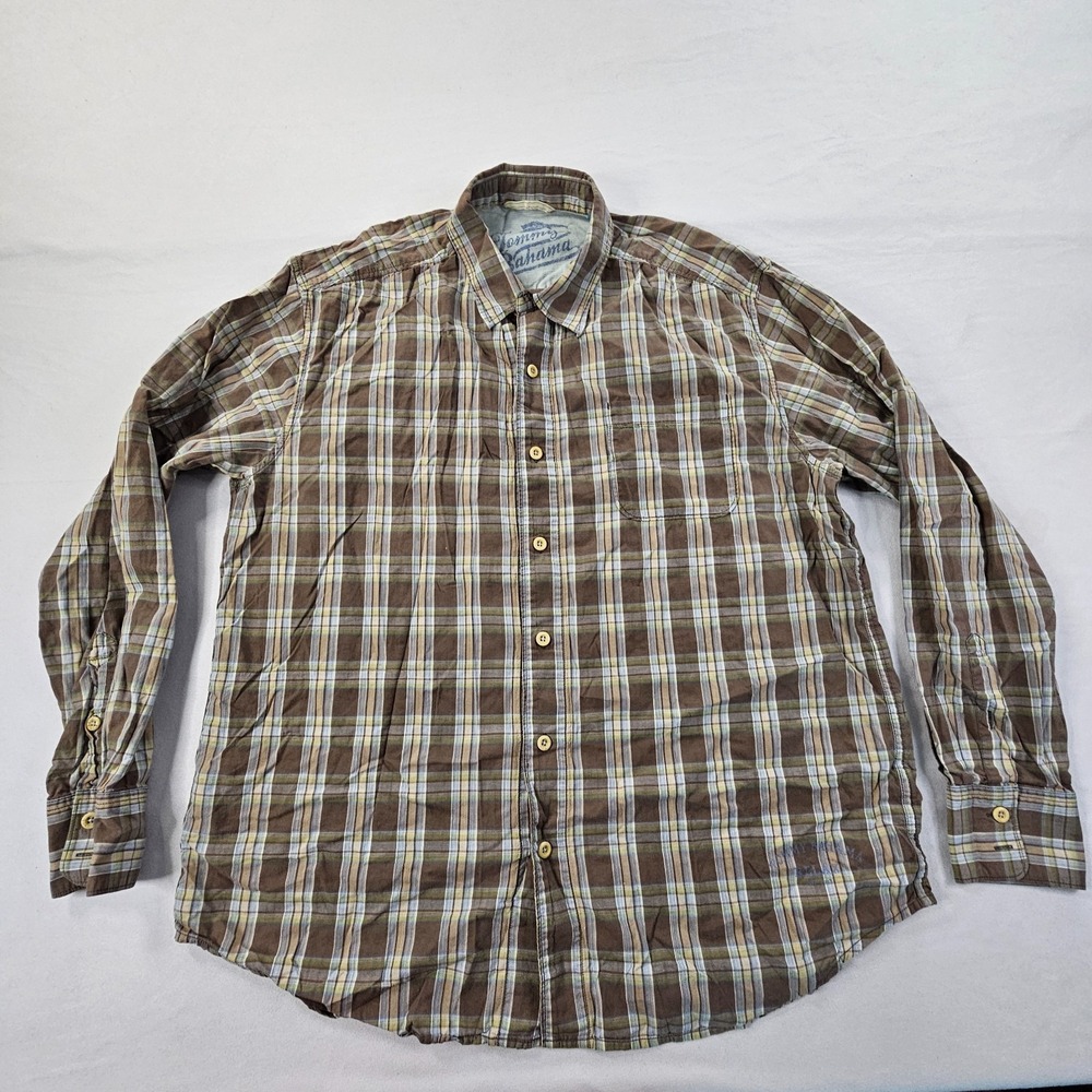Tommy Bahama Brown Plaid Long Sleeve Cotton Button-Up Shirt Men's L